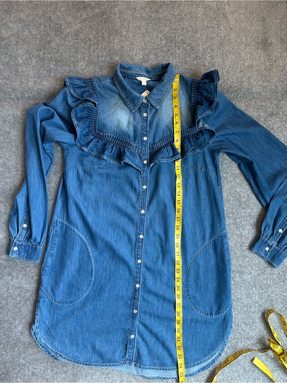 NWT Anthropologie Pilcro Size Large Blue Ruffle Denim Mini Shirt Dress - Picture 16 of 16